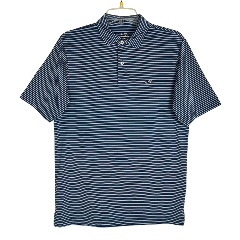 Vineyard Vines Performance Polo Shirt Mens Size S Blue Striped Golf Short Sleeve